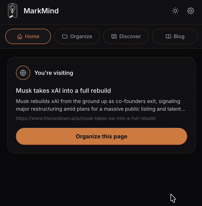 MarkMind smart bookmark suggestion demo
